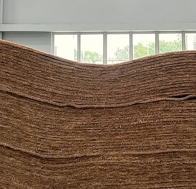 Coir needle felt sheets stacked at the works